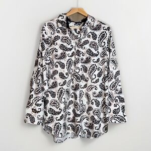 Chicos Womens Shirt Size 6 Paisley Leopard No‎ Iron Chic Stretch 1/2 Buttons